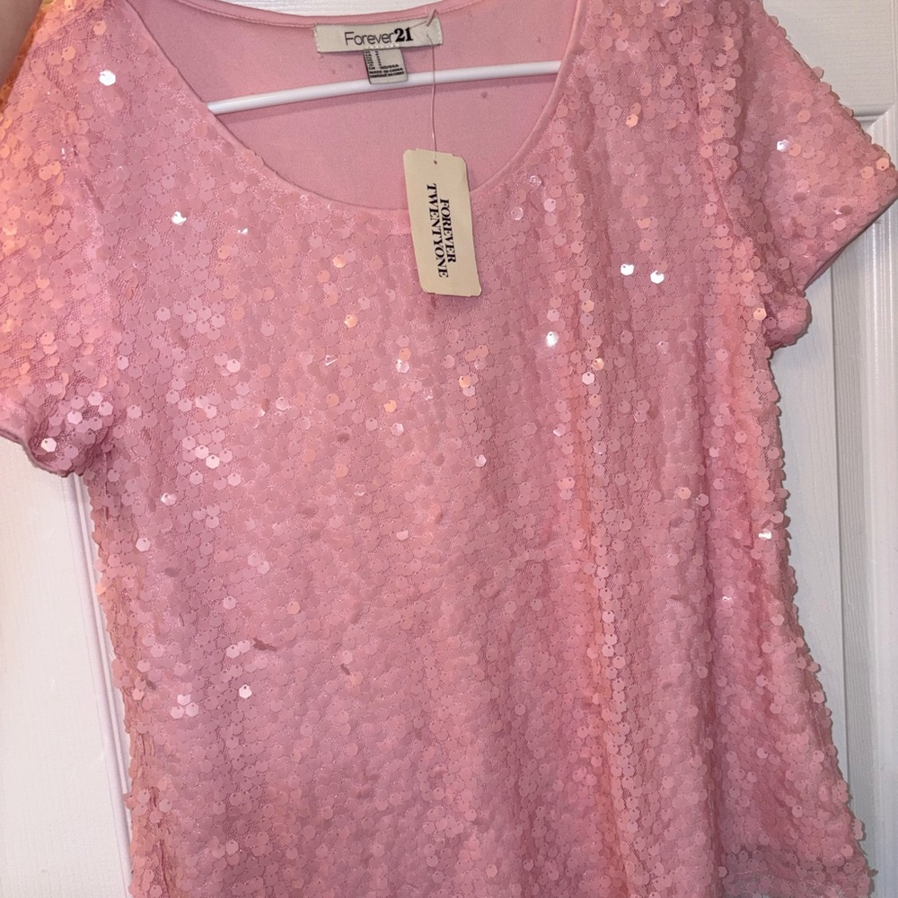Forever 21 Pink Sequin Short Sleeve Top